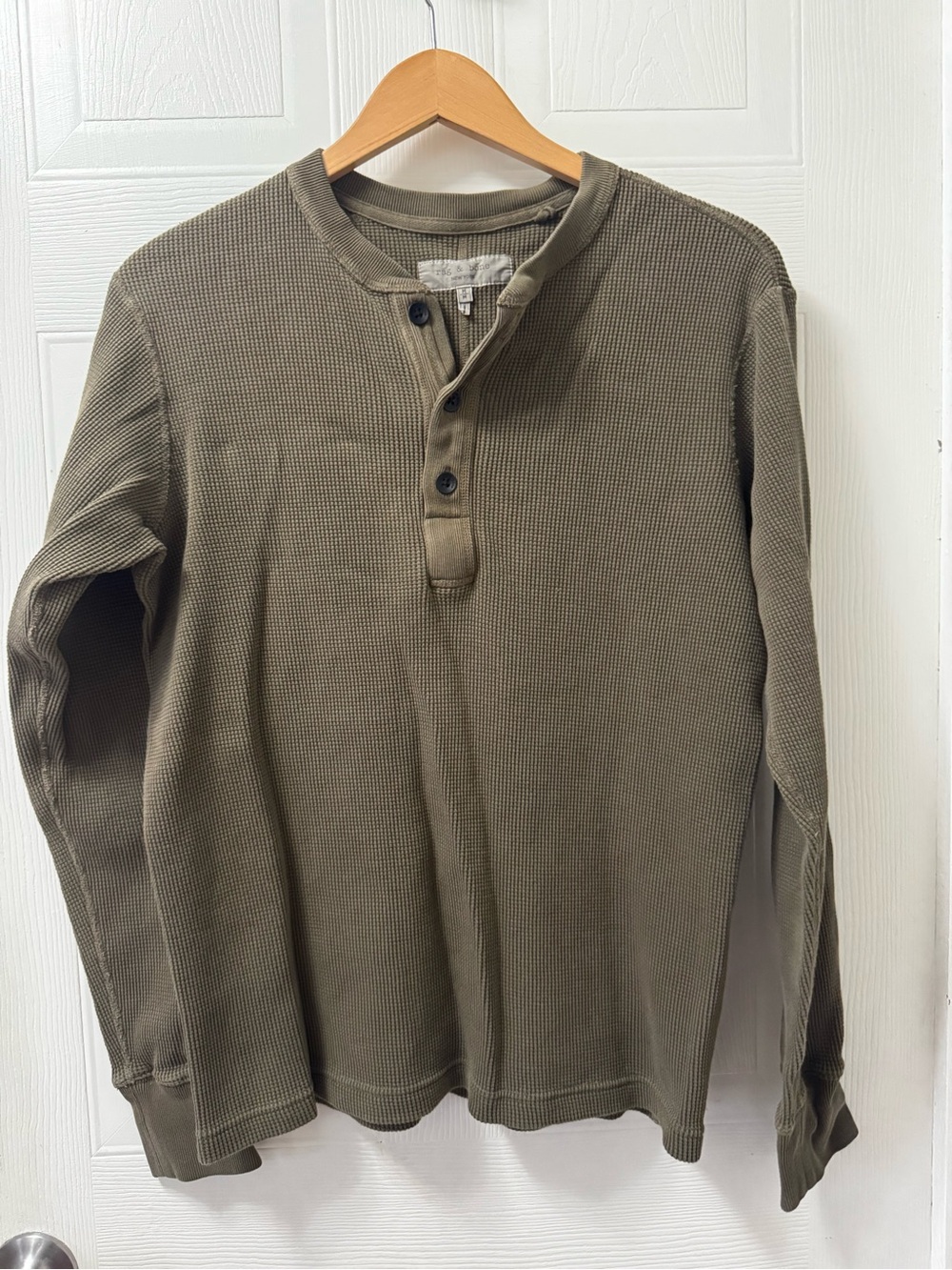 rag & bone Olive Green Waffle Henley Long Sleeve Shirt